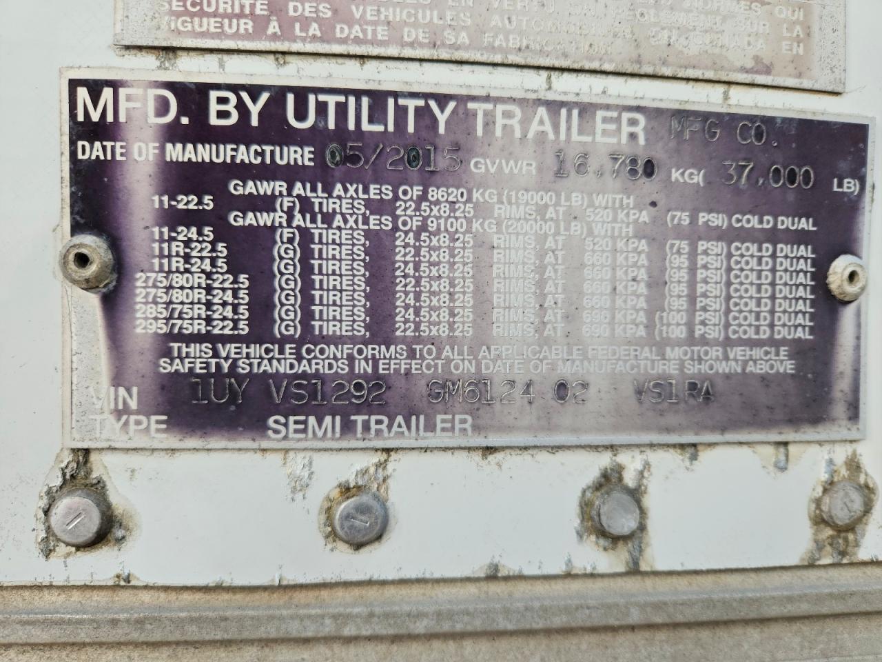 2016 Utility VS1RA Refrigerated Van Trailer