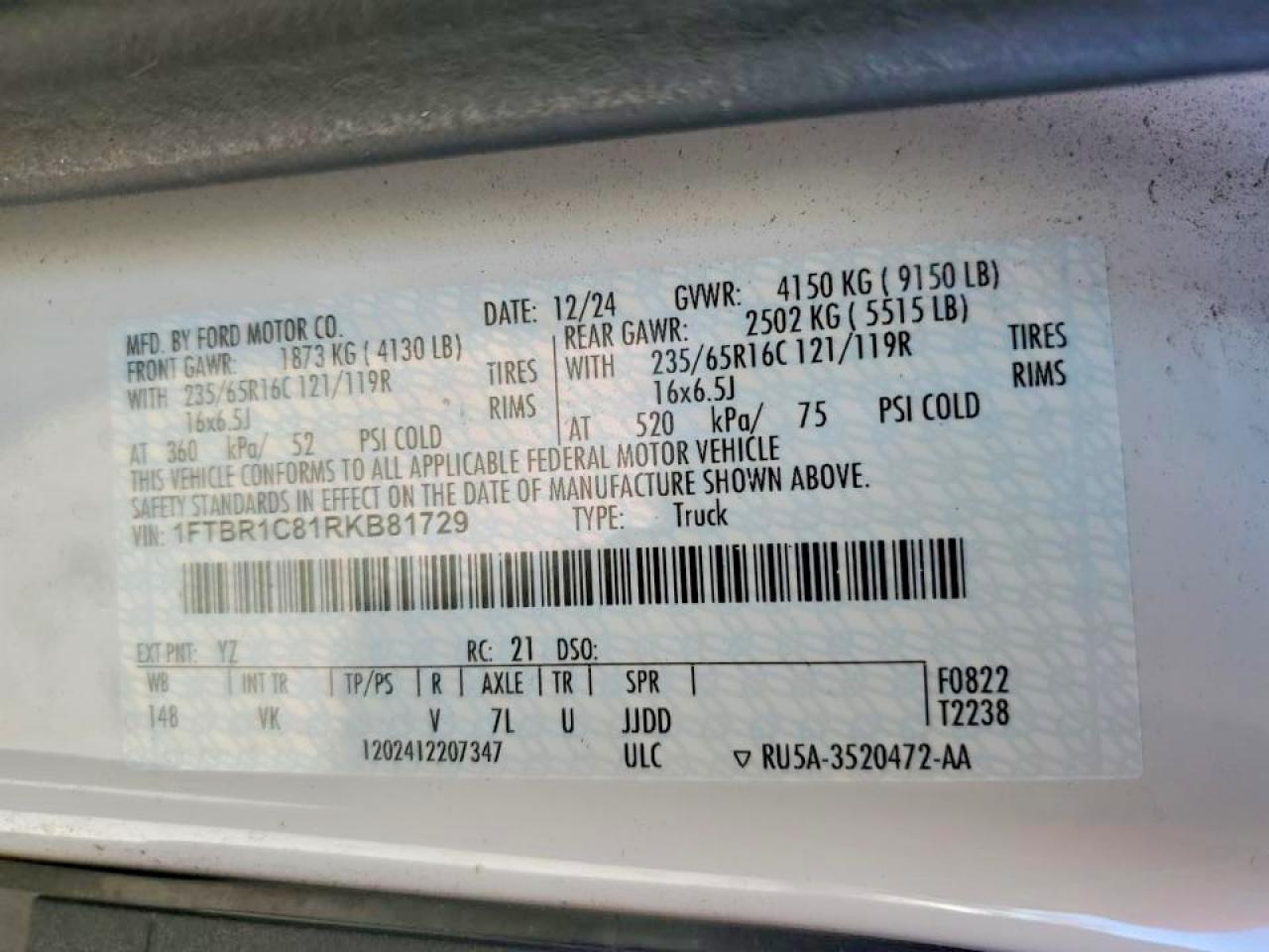 2024 Ford Transit 250 Medium Roof Utility / Service Van