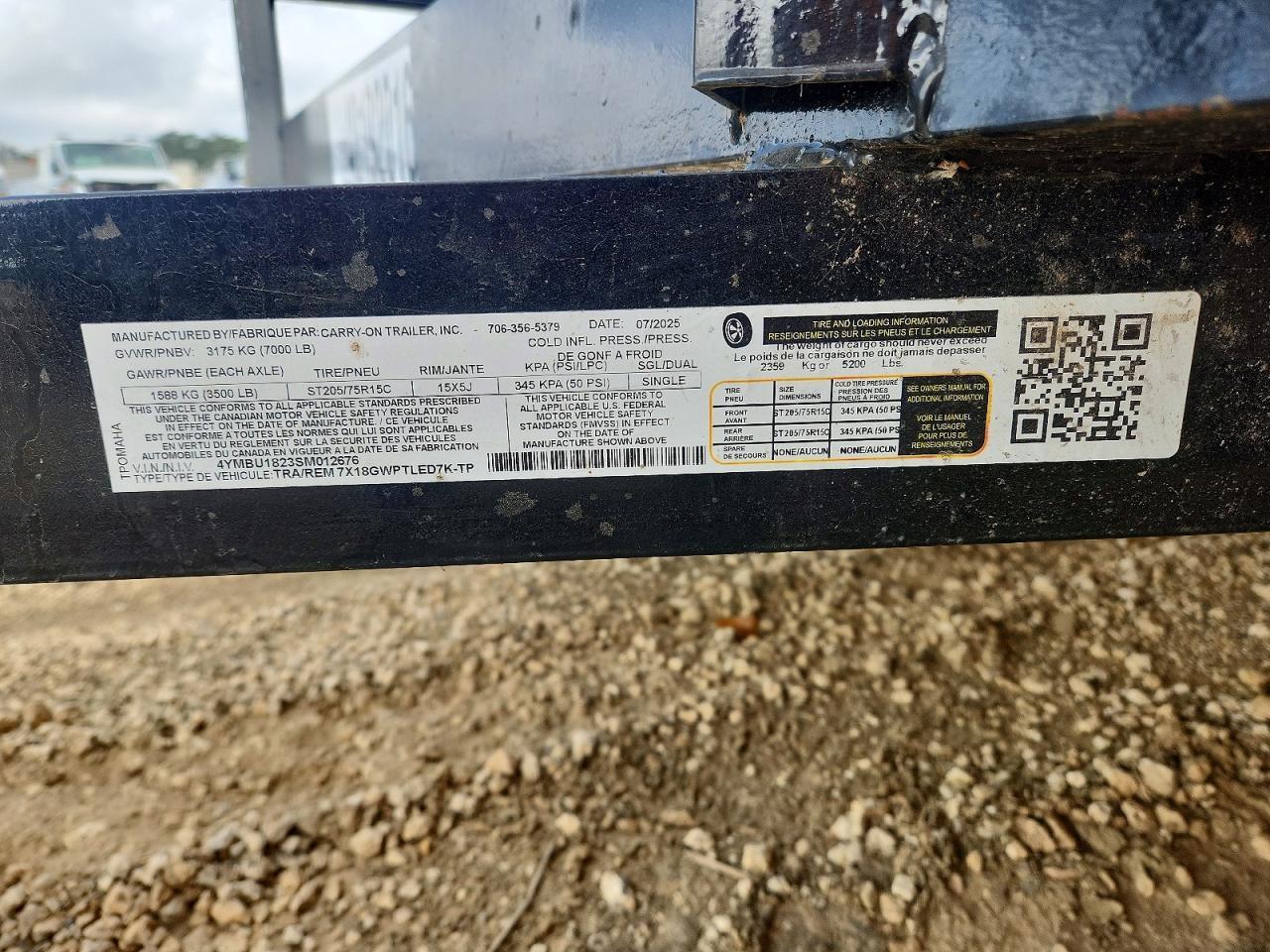 2025 Carry-On 7X18GWPTLED7K-TP Utility Trailer