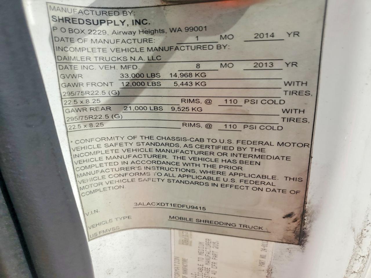 2014 Freigliner 2014 Freightliner Business Class M2 BOX Truck