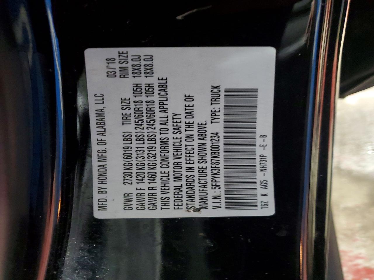 2019 Honda Ridgeline Black Edition