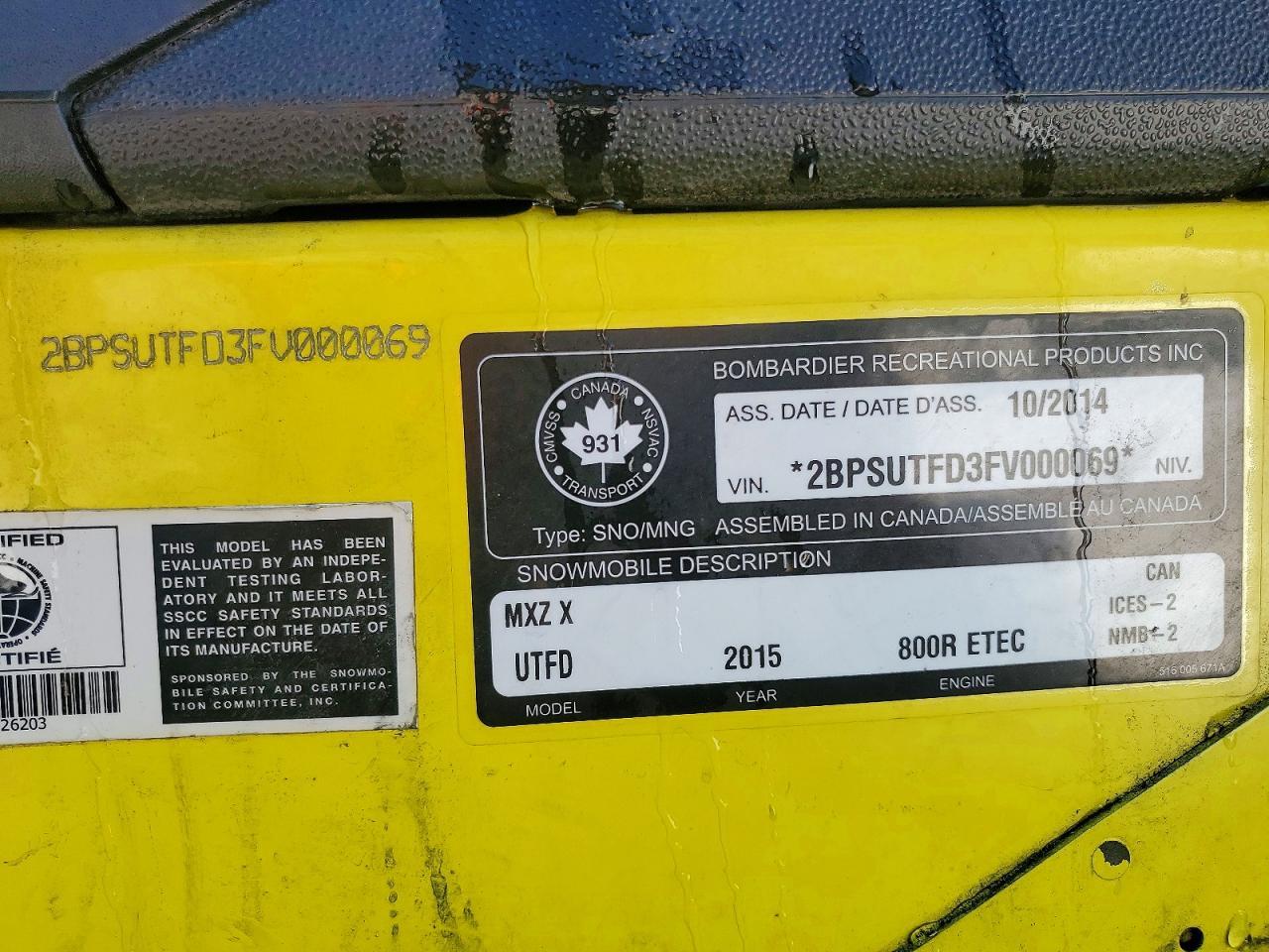 2015 Skidoo Utda MXZ X 800R E-TE