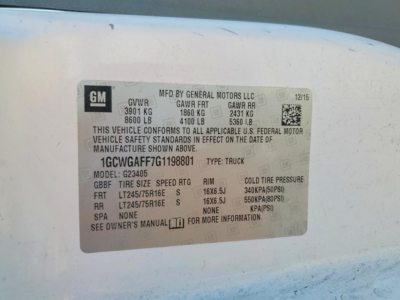 2016 Chev Rolet Express 2500 Cargo Utility / Service Van