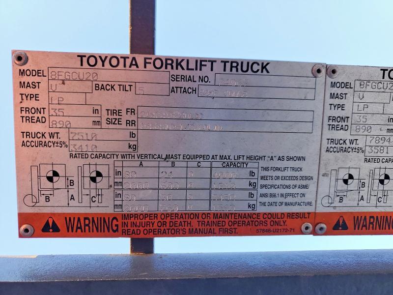 2015 Toyota TA 8FGCU20 Forklift