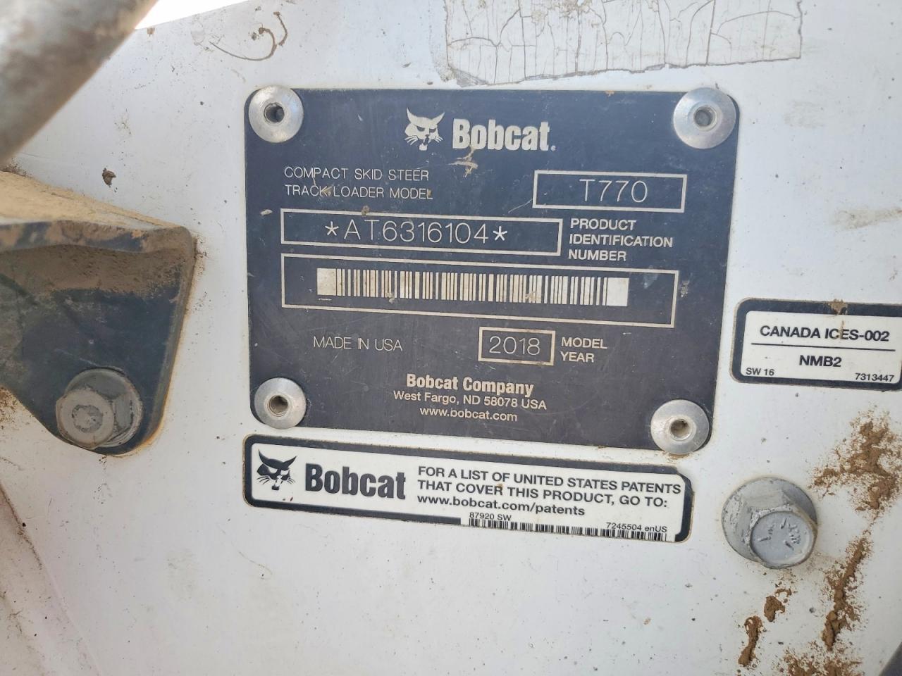 2018 Bobcat T770 Skid Steer Loader