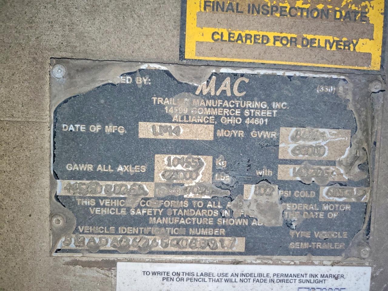 2015 Mac Trailer Manufacturing 2015 MAC END Dump Trailer