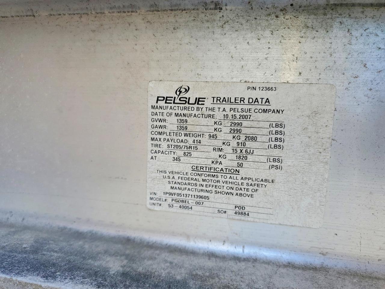 2007 Pelsue Fiber Optic Splicing Trailer