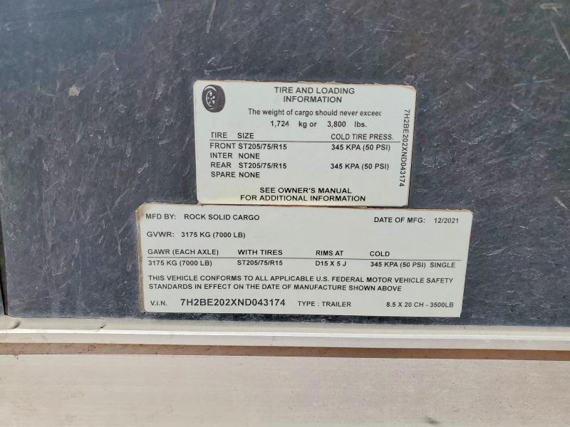 2022 Rock Solid Carg O 8.5X20CH Enclosed Cargo Trailer