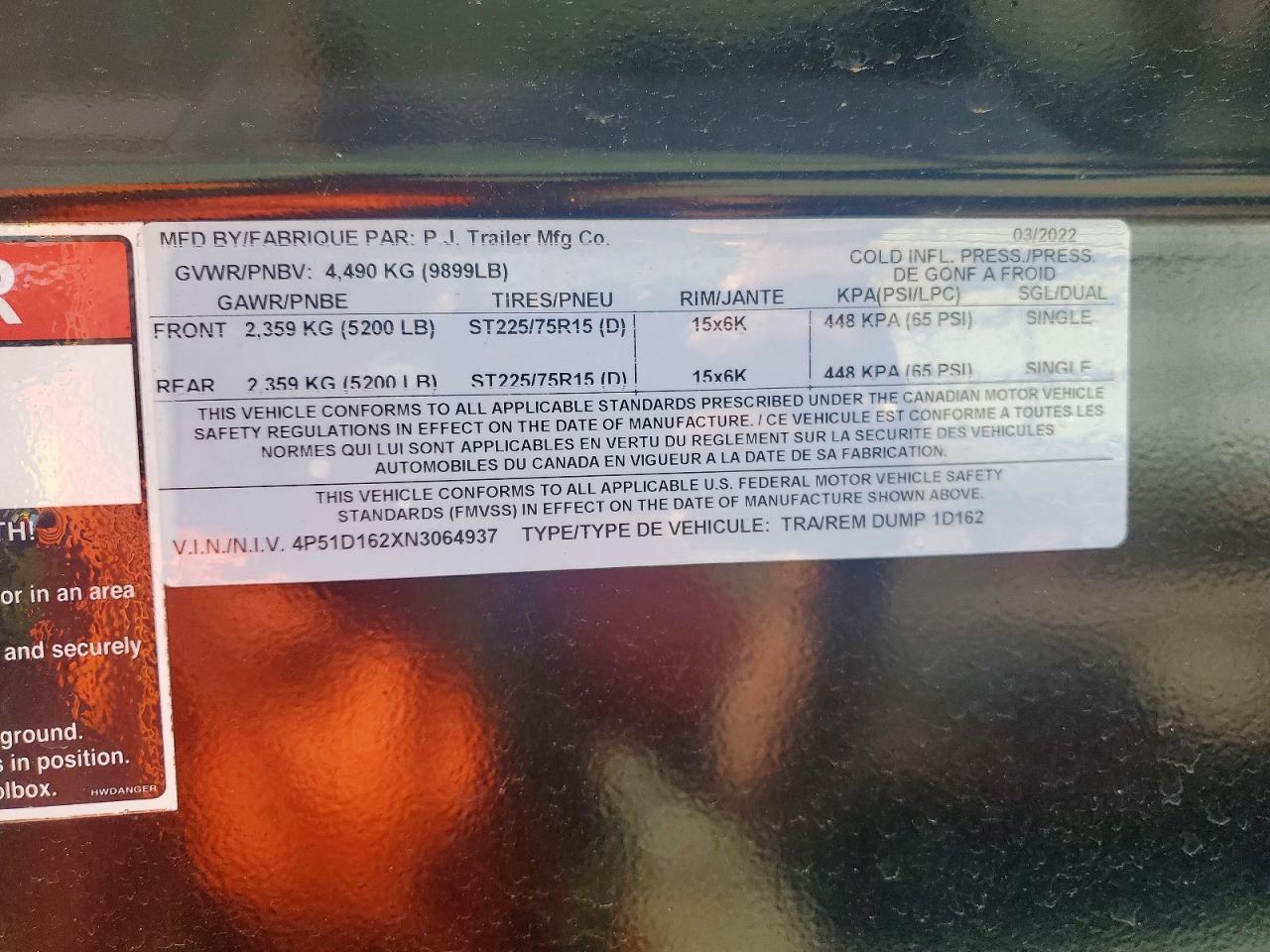 2022 PJ 1D162 Dump Trailer