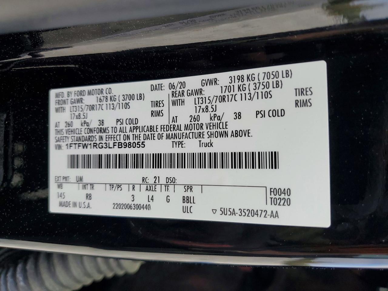 2020 Ford F150 Raptor