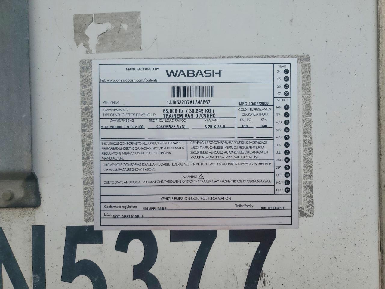 2010 Wabash Dvcvhpc DRY Van Trailer