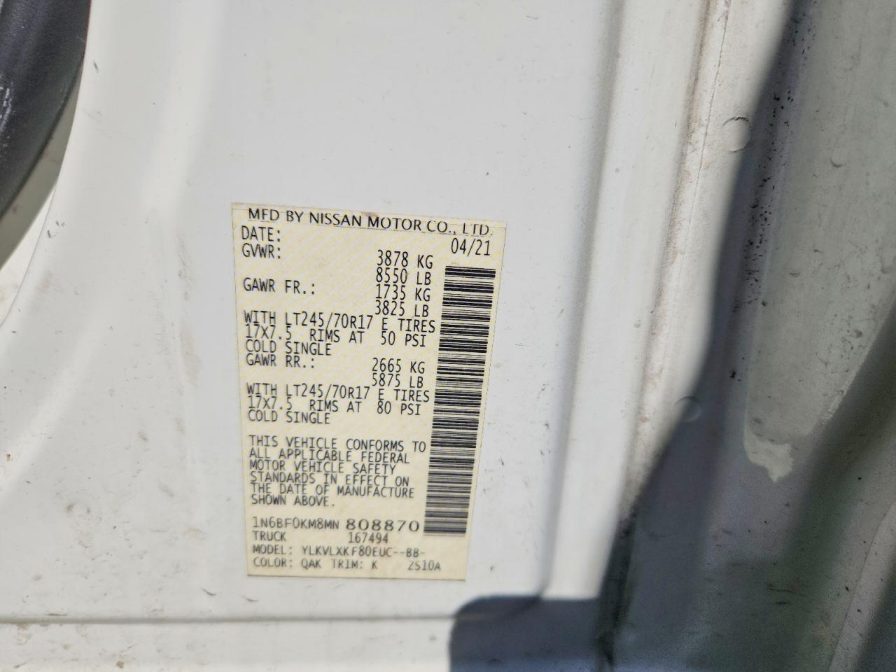 2021 Niss AN NV 1500 Utility / Service Van