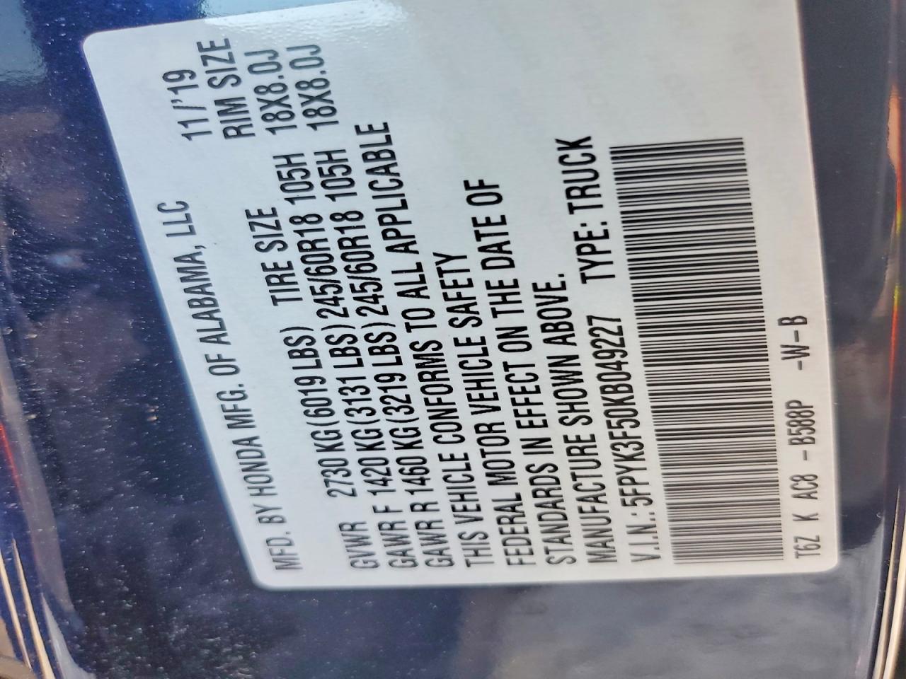 2019 Honda Ridgeline RTL