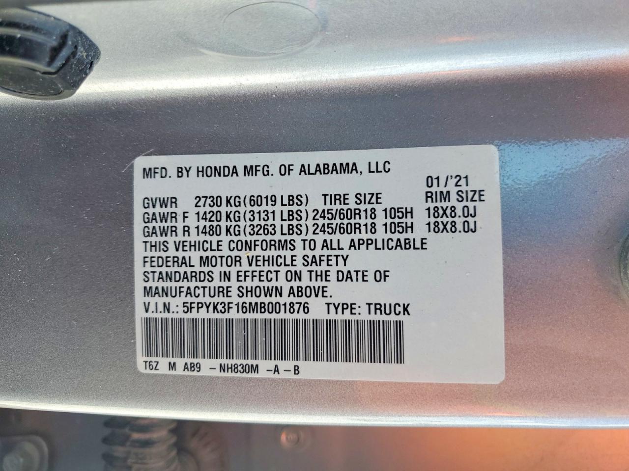 2021 Honda Ridgeline Sport