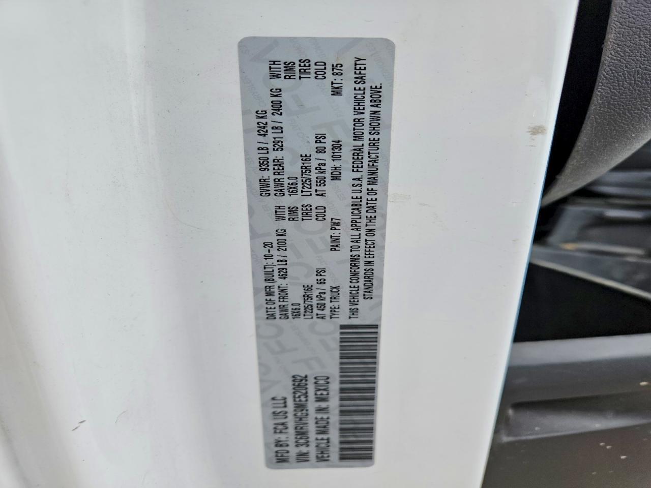 2021 Dodge RAM Promaster 3500 EXT Cargo 3.6L High Roof