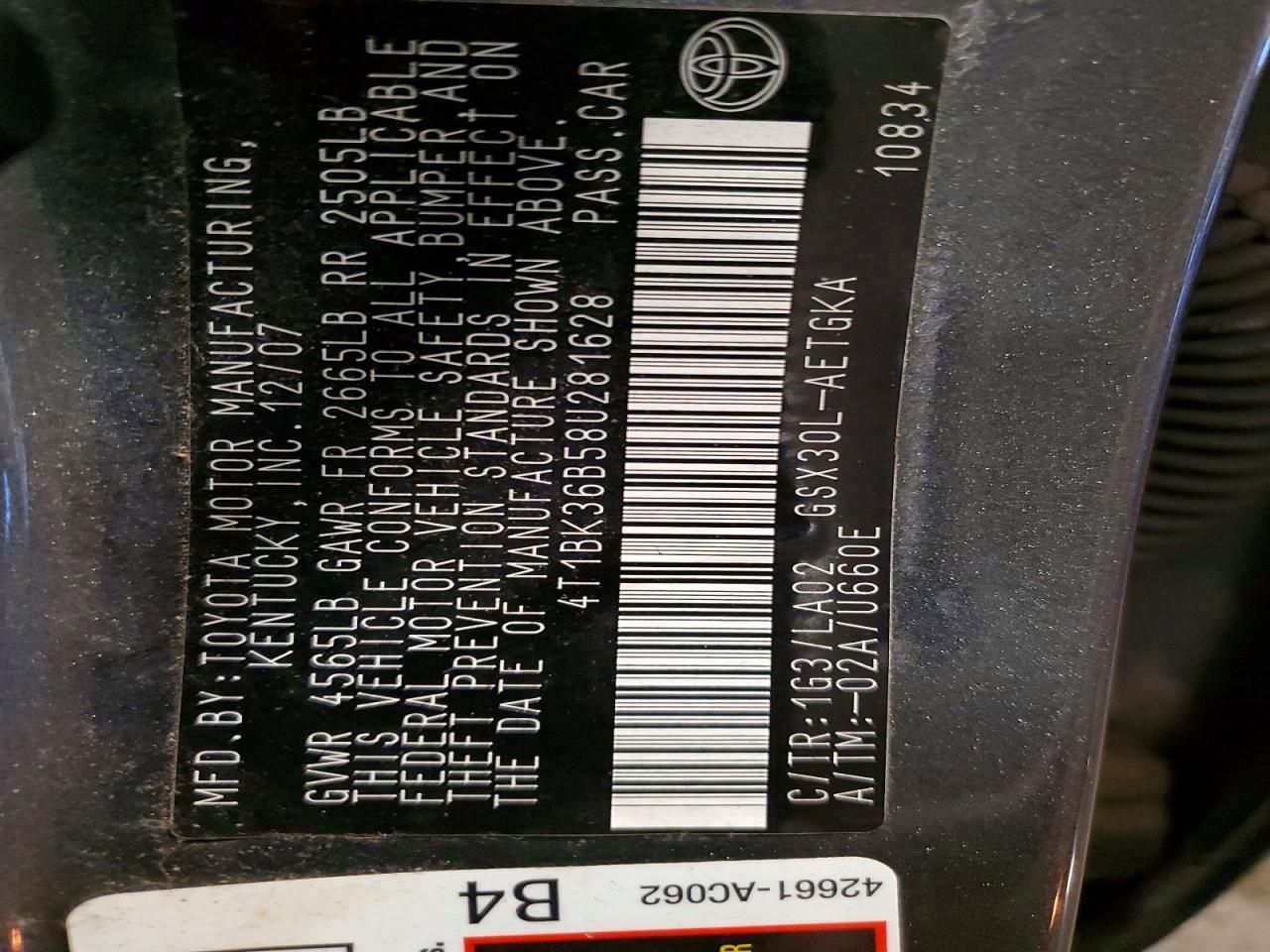 2008 Toyota Avalon xls