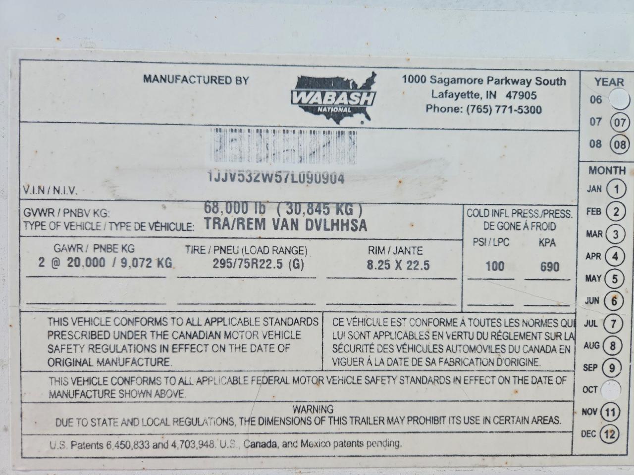 2007 Wabash Dvlhhsa DRY Van Trailer