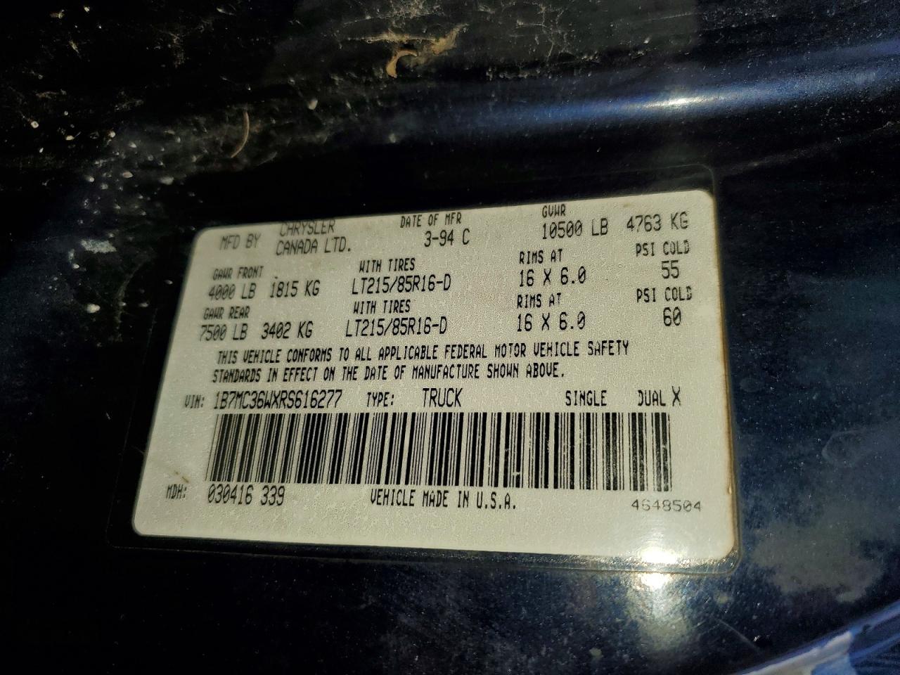 1994 Dodge 1994 Dodg RAM 3500 REG