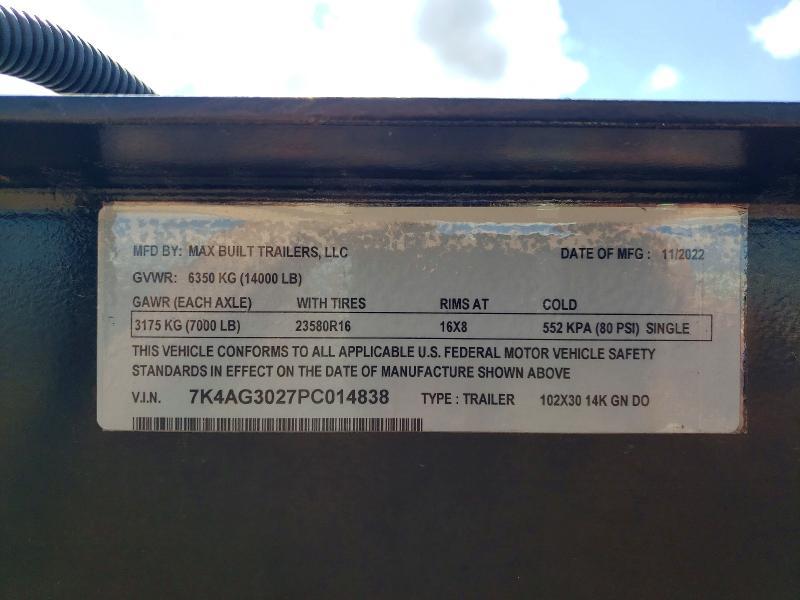 2023 Max Built 102X30 Equipment Trailer