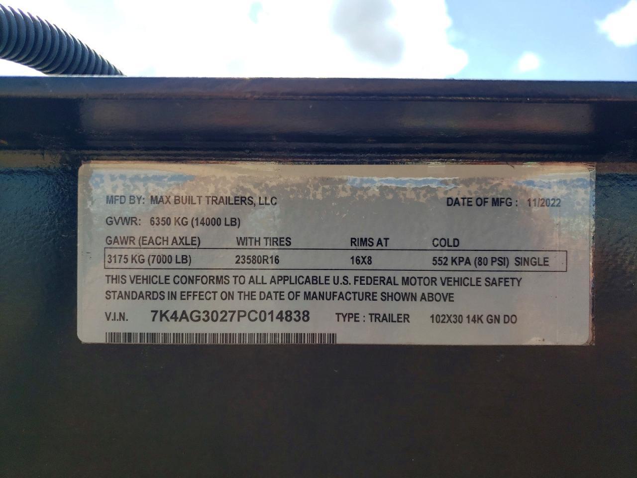 2023 Max Built 102X30 Equipment Trailer