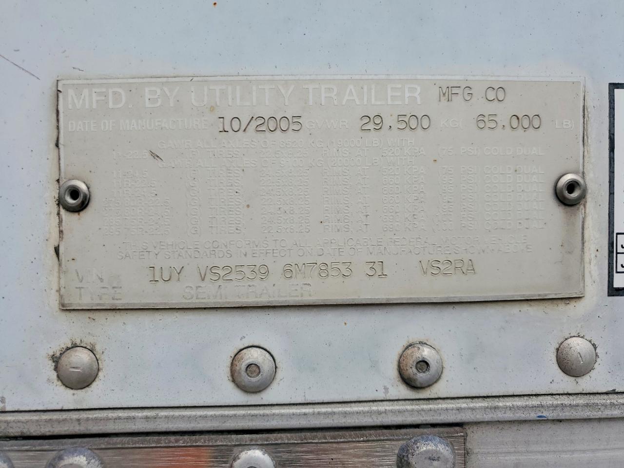 2006 Utility VS2RA Refrigerated Van Trailer