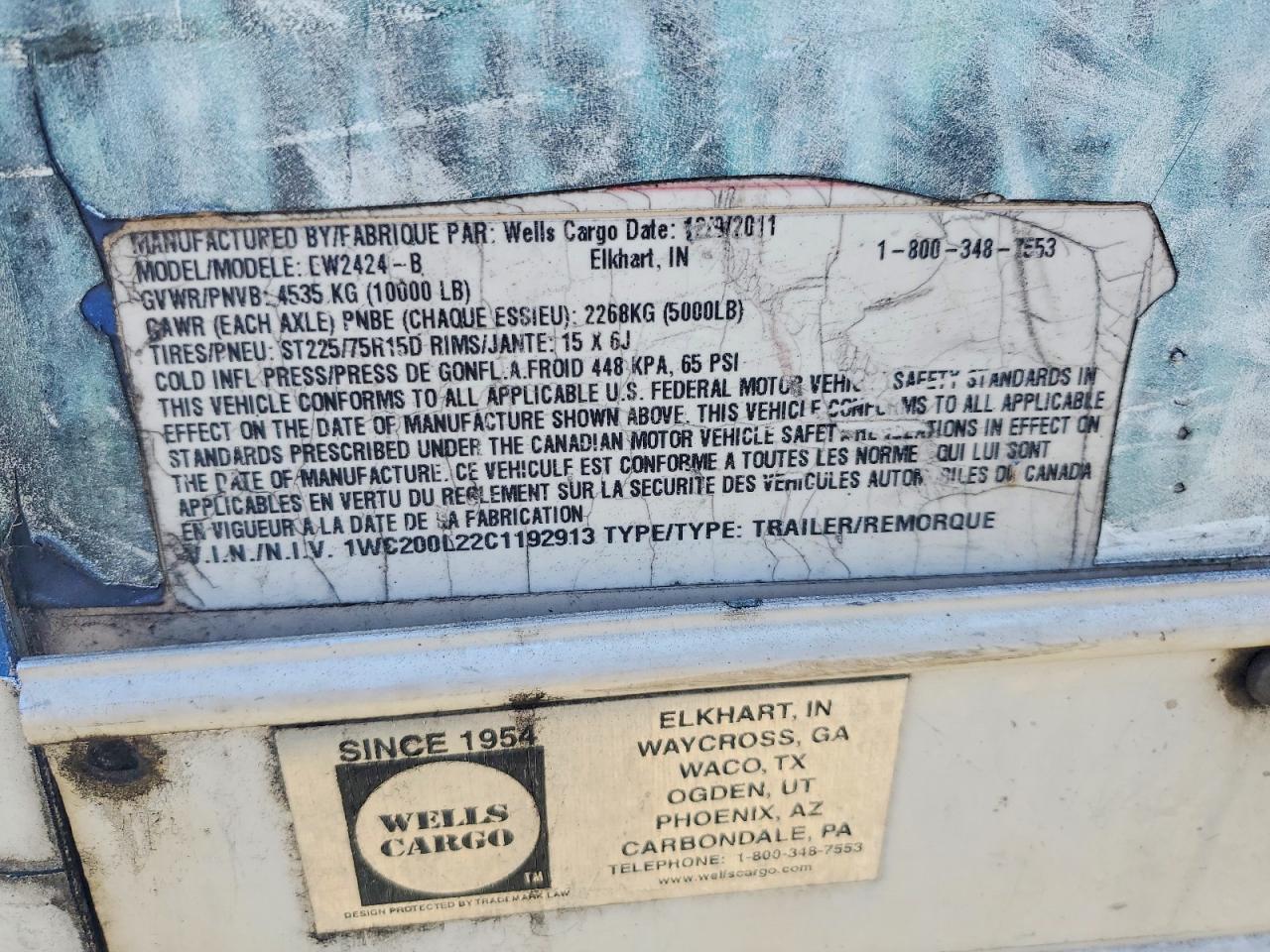 2012 Wells Cargo EW2424-B Enclosed Cargo Trailer