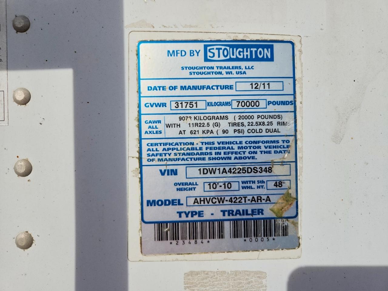 2013 Stroughton Ahvcw-422T-AR-A Grain Trailer