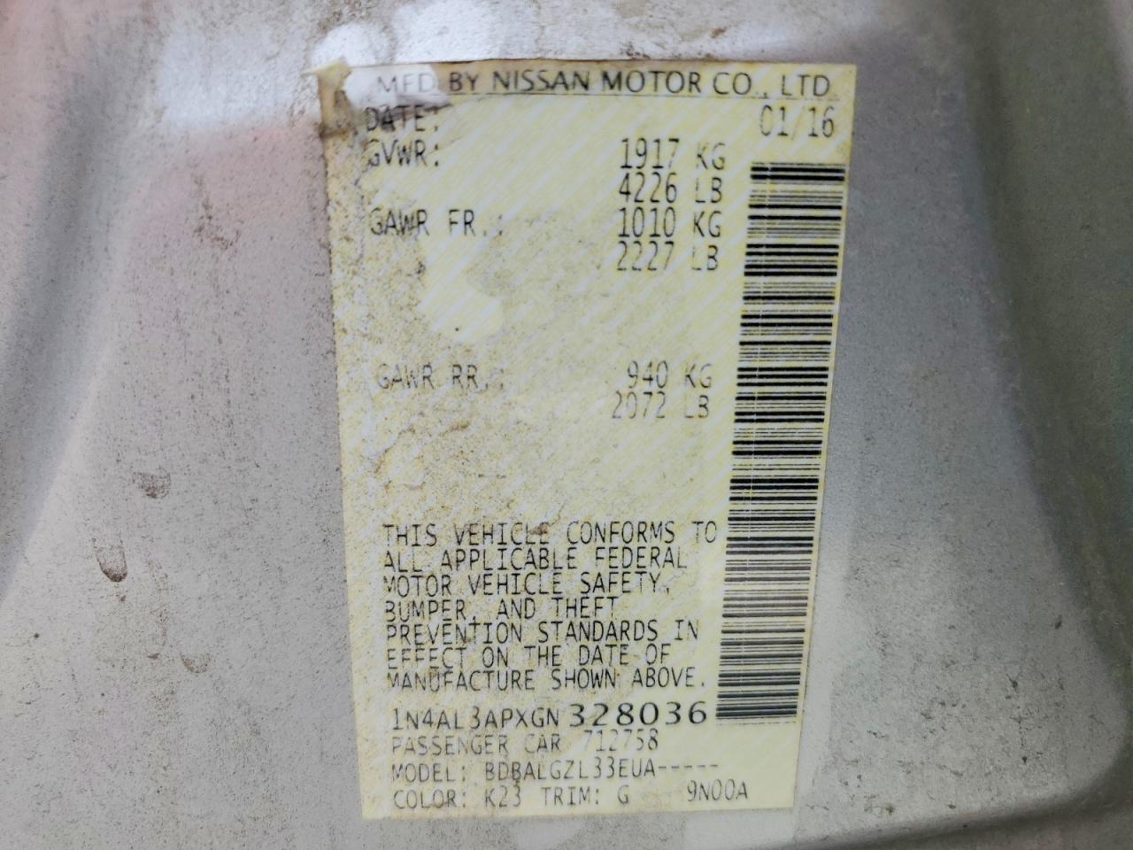 2016 Nissan Altima 2.5 s