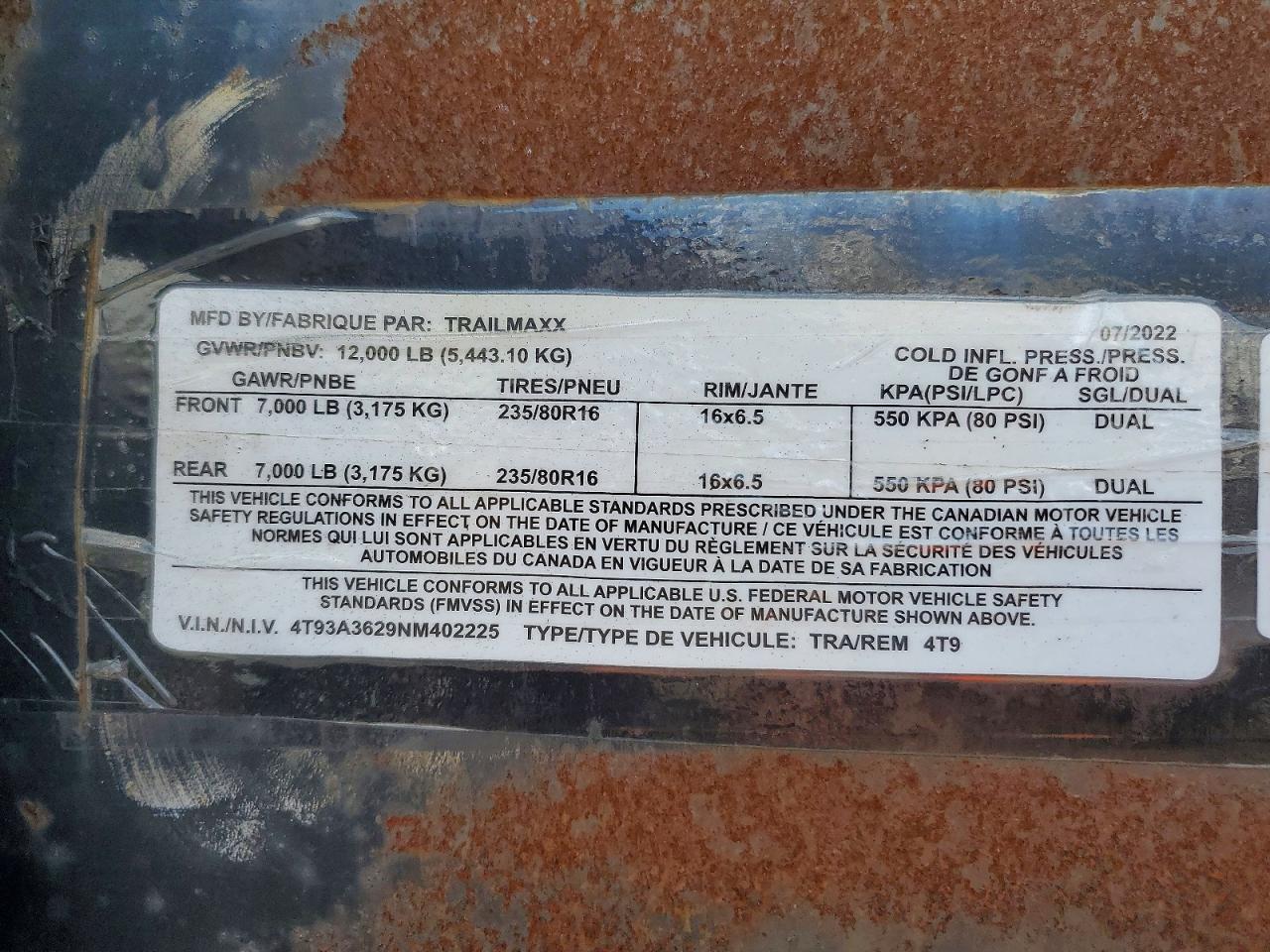 2022 Trailmaxx 4T9 Equipment Trailer