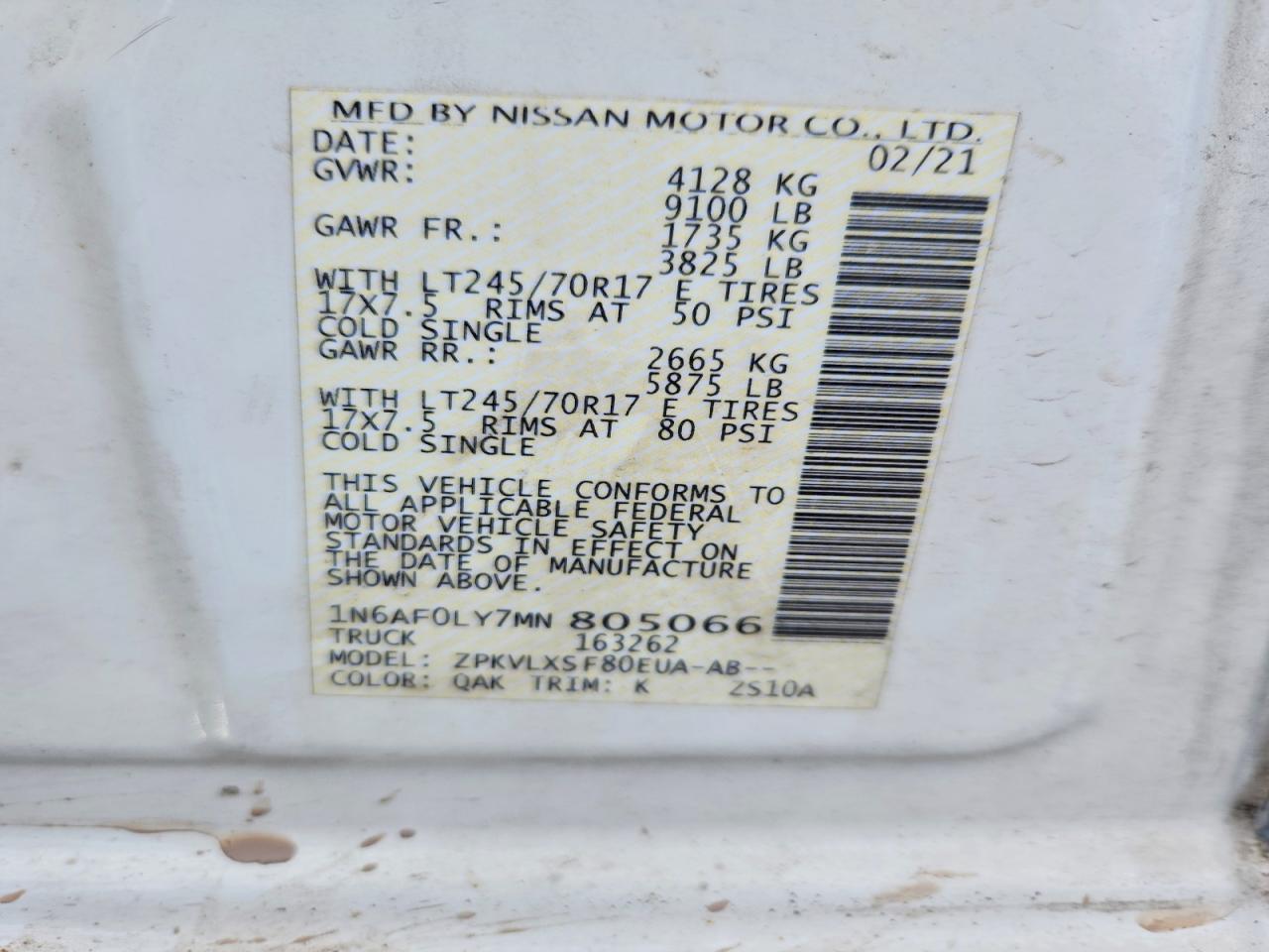 2021 Nissan NV 2500 HD SV