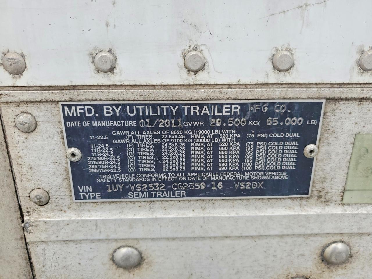 2012 Utility VS2DX DRY Van Trailer