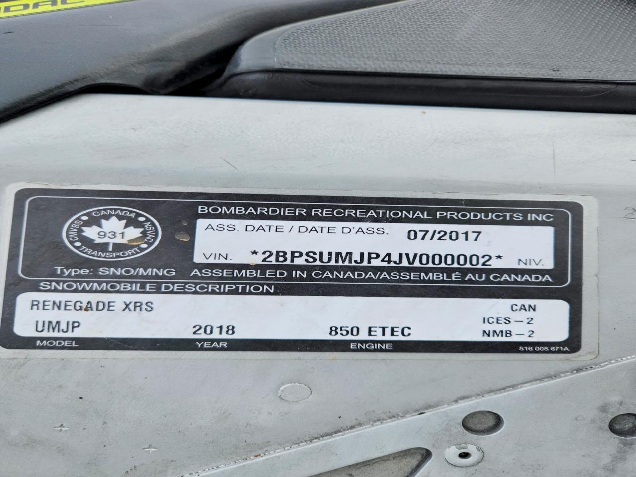 2017 Skidoo 2017 SKI DOO Renegade XRS