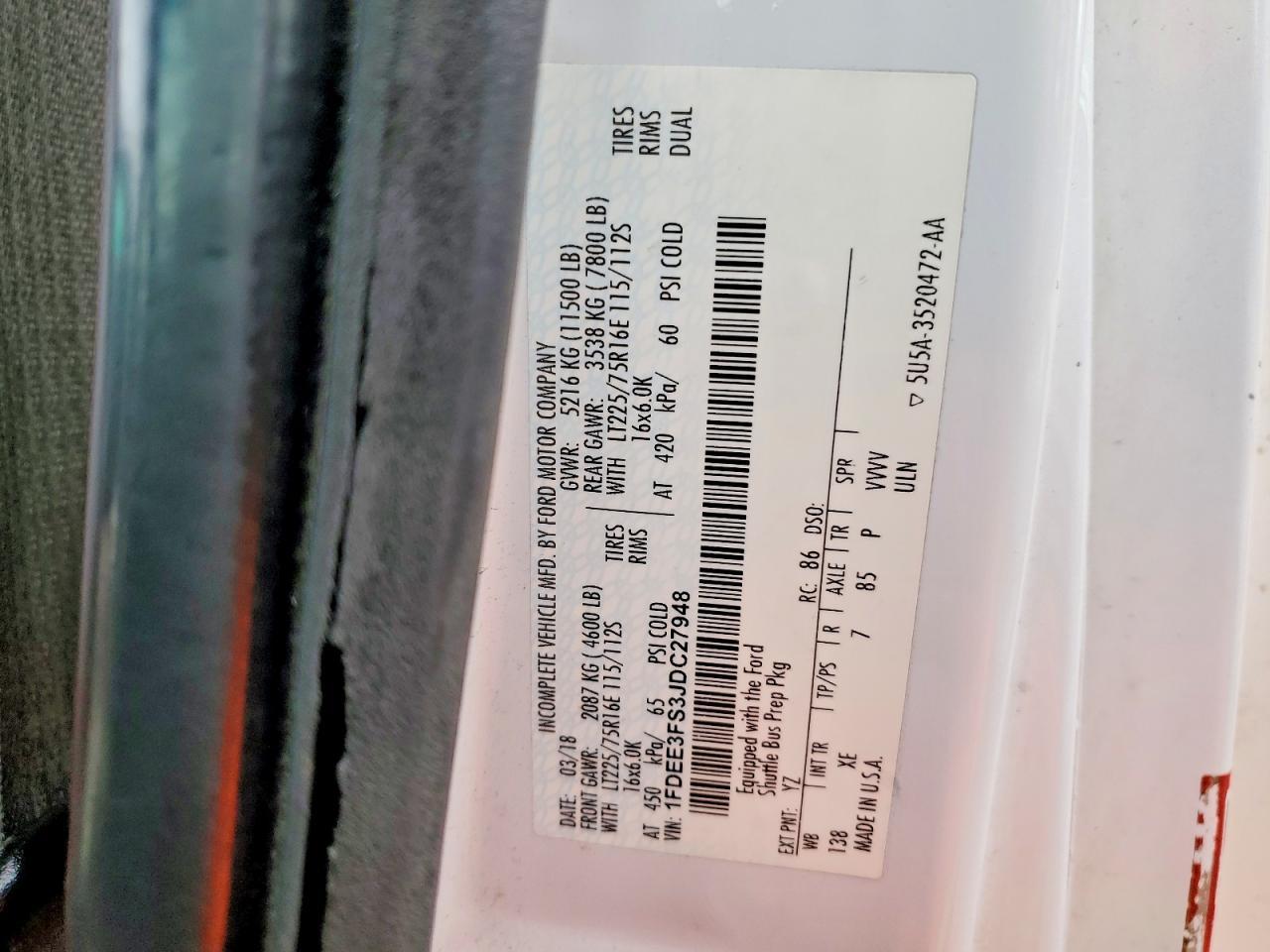 2018 Ford E-350 CUT Away Trans