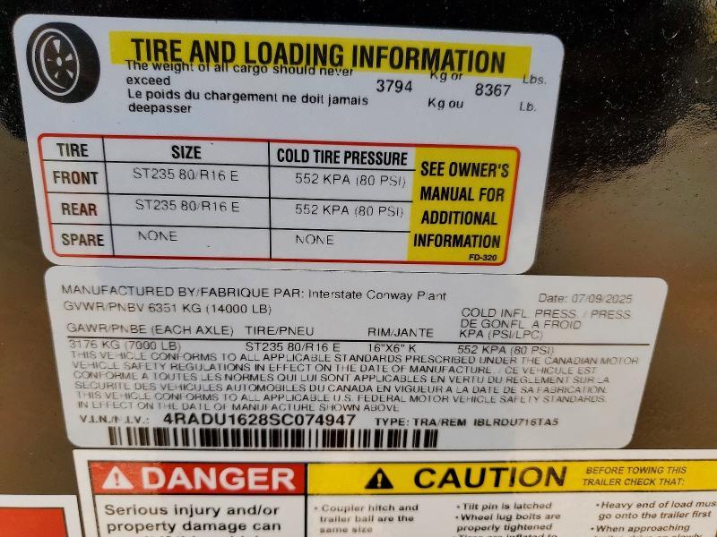 2025 Interstate IBLRDU716TA5 Dump Trailer