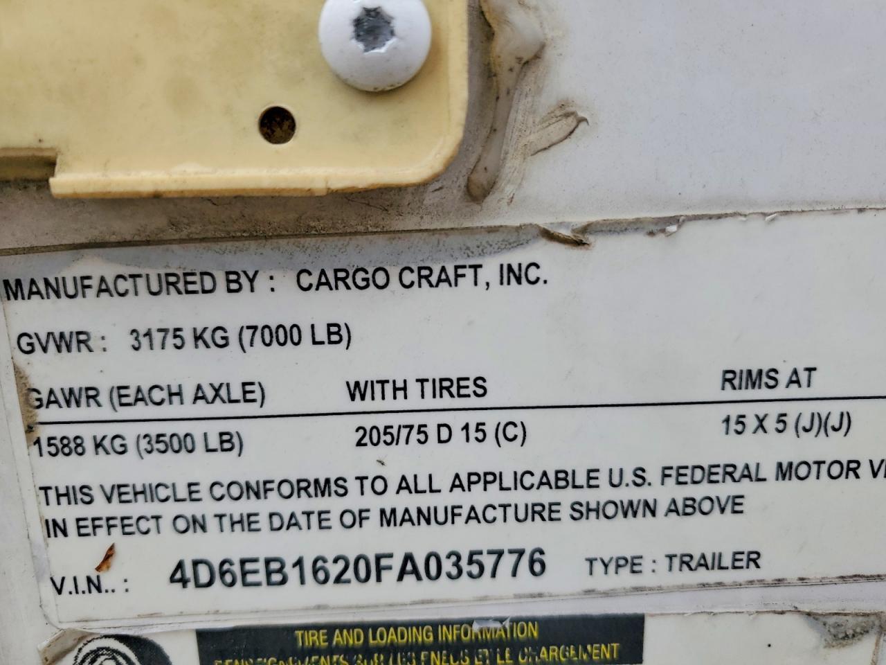 2015 Cargo Craft Enclosed Cargo Trailer