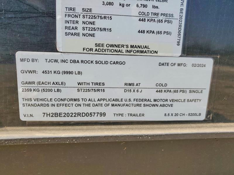 2024 Rock Solid Carg O 8.5X20CH Enclosed Cargo Trailer