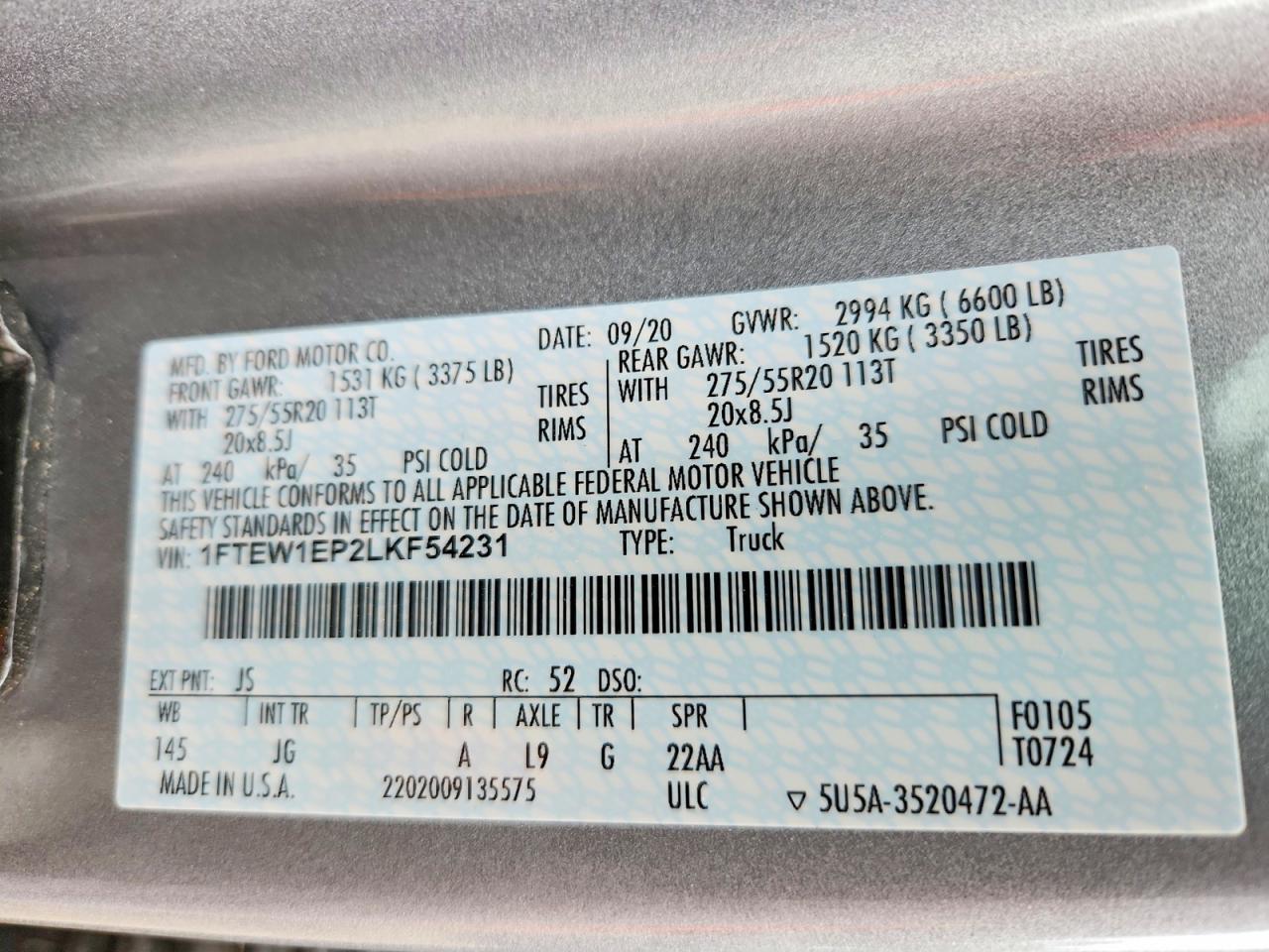 2020 Ford F150 Supercrew