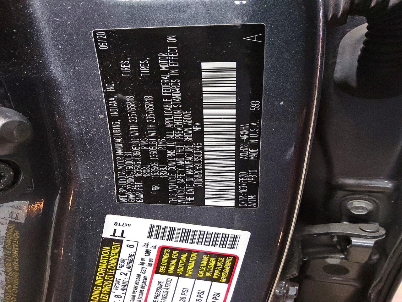 2020 Toyota Highlander Hybrid le