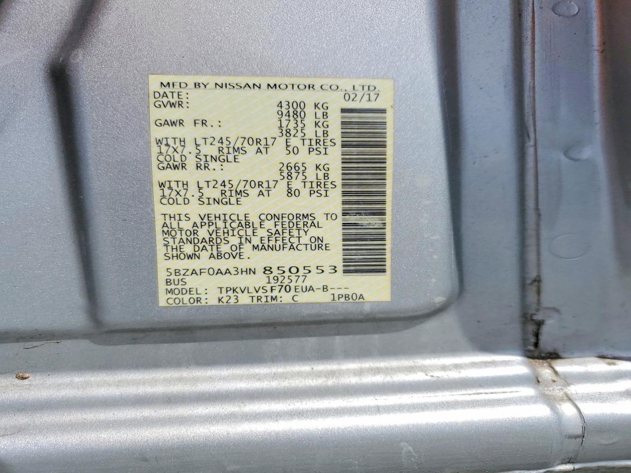 2017 Nissan NV 3500 HD SL