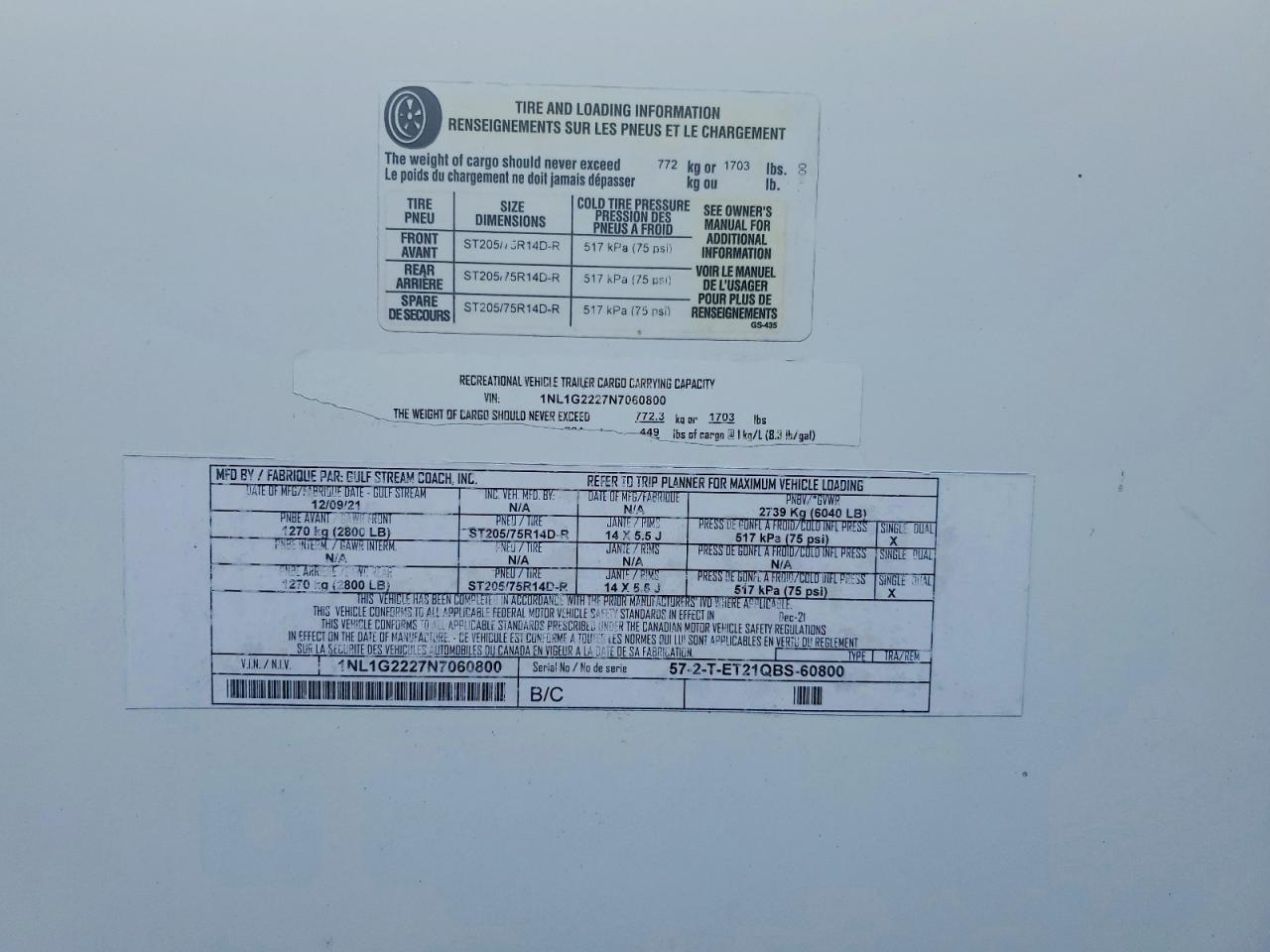 2022 Gulf Craft Inc. Trailer