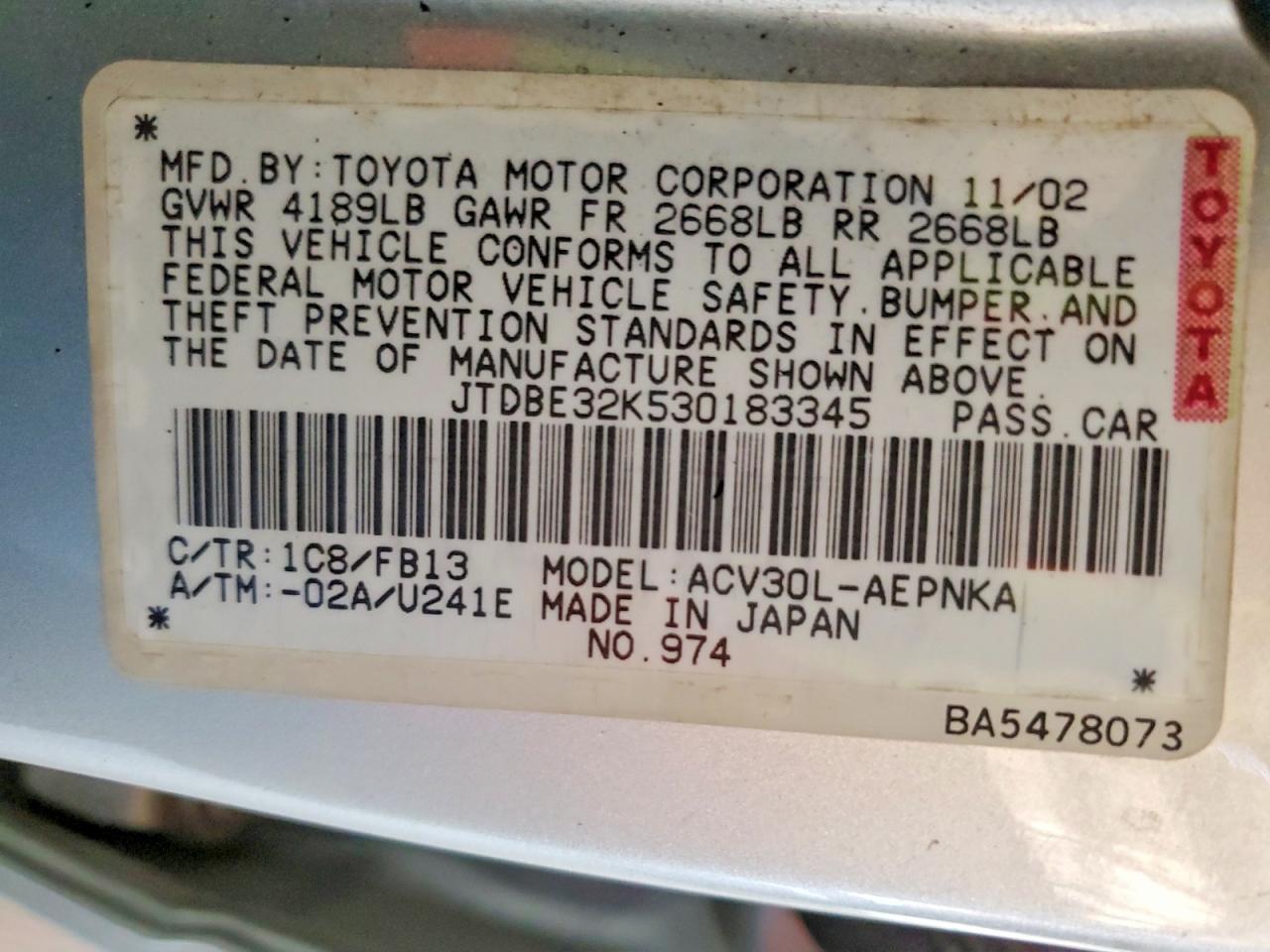 2003 Toyota Camry le