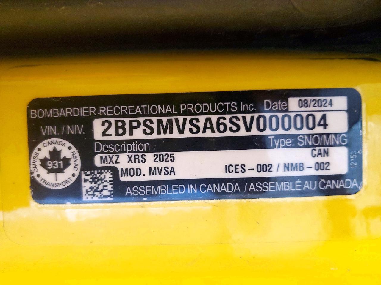 2025 Skidoo MX Z X-RS E-TEC 850R