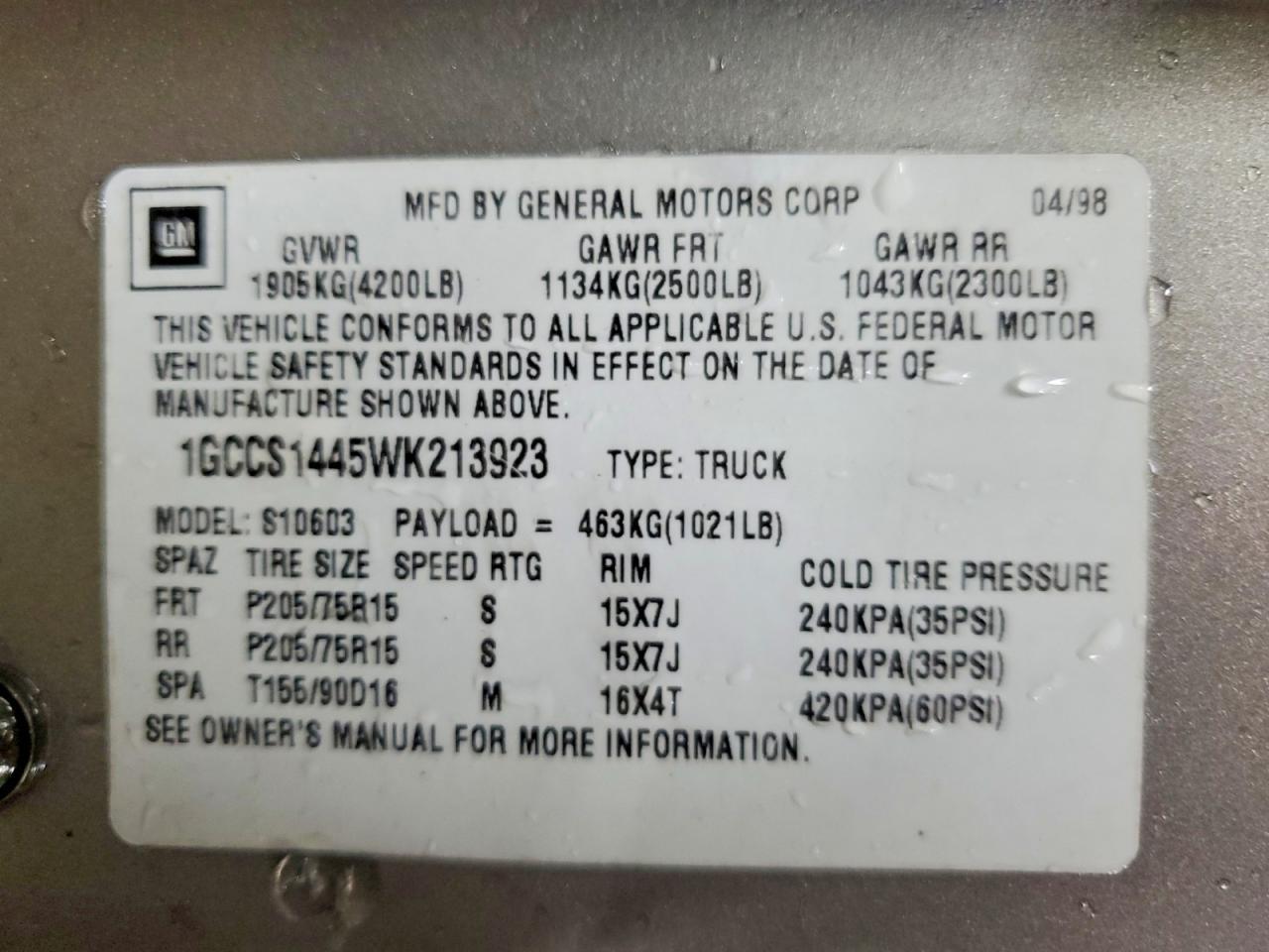 1998 Chevrolet S Truck S10