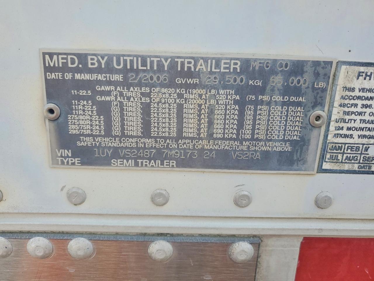 2007 Utility VS2RA Refrigerated Van Trailer