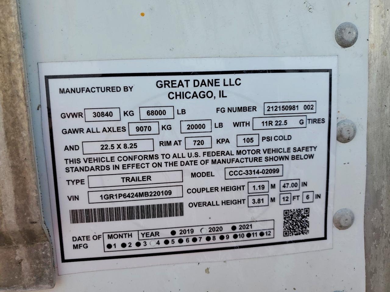 2021 Great Dane CCC-3314-02099 DRY Van Trailer