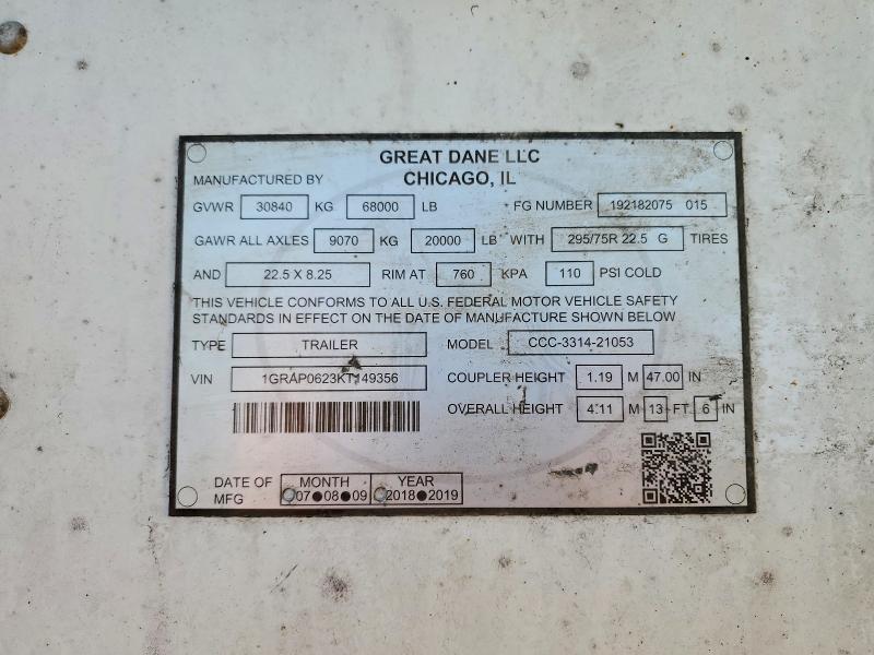 2019 Great Dane 2019 Great Dane CCC-3314-21053 DRY Van Trailer