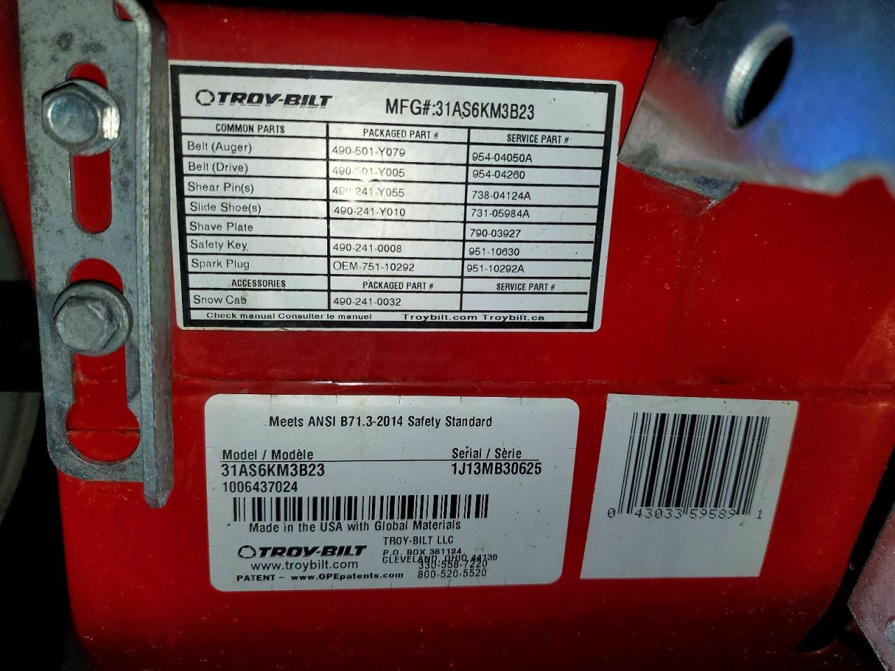 2024 Troy-Bilt Snow Blower