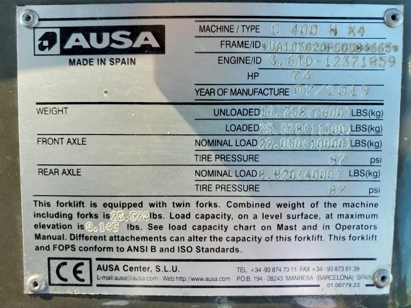 2019 Ausa C400HX4 Forklift