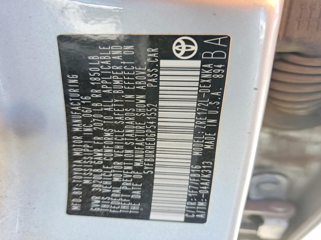 2016 Toyota Corolla le