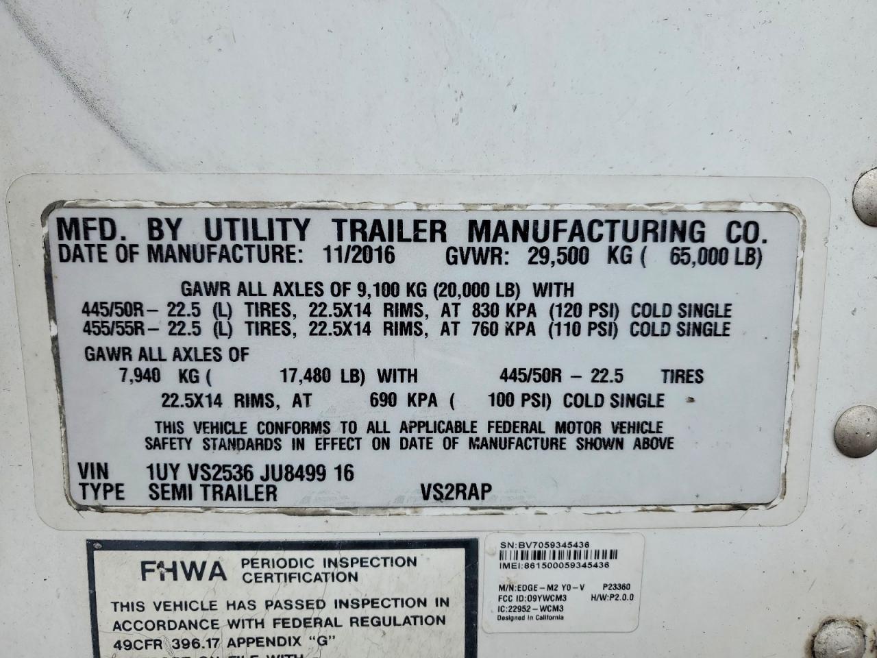 2018 Utility VS2RAP Refrigerated Van Trailer